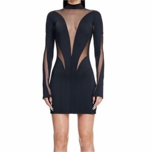 MUGLER x H&M Black Sheer Panel Mini Dress